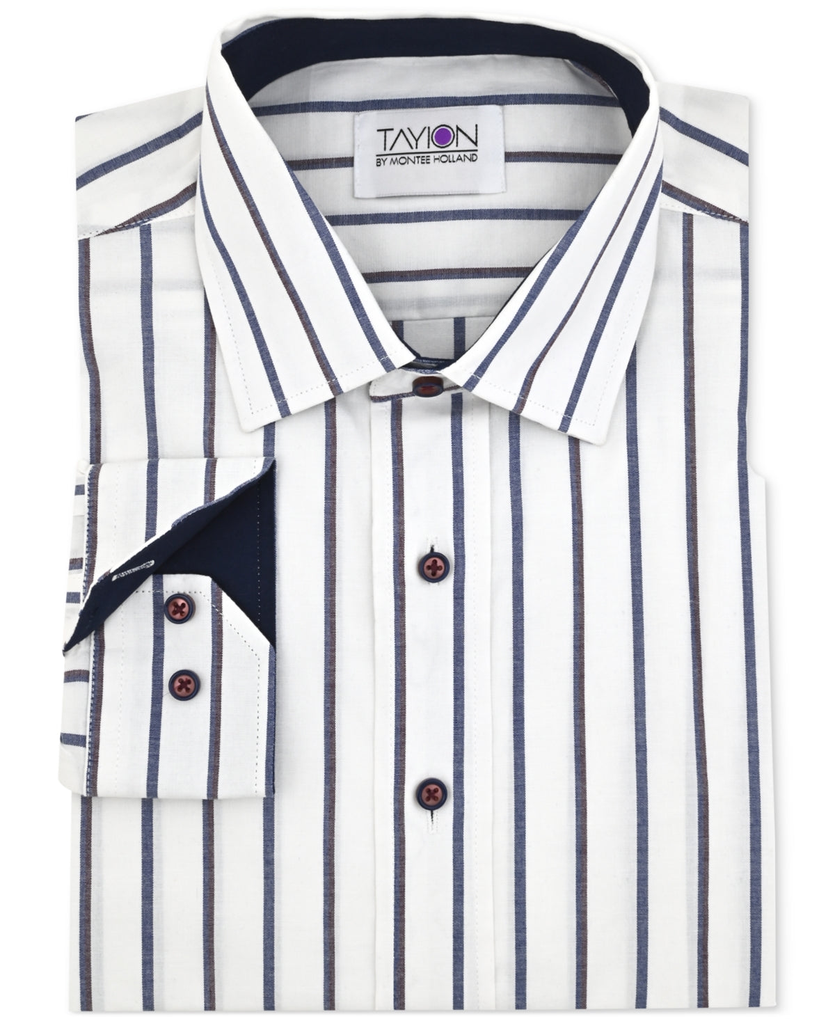 Tayion Collection Men Slim fit Button-Up Shirt Large 16-16.5 34-35 White Striped