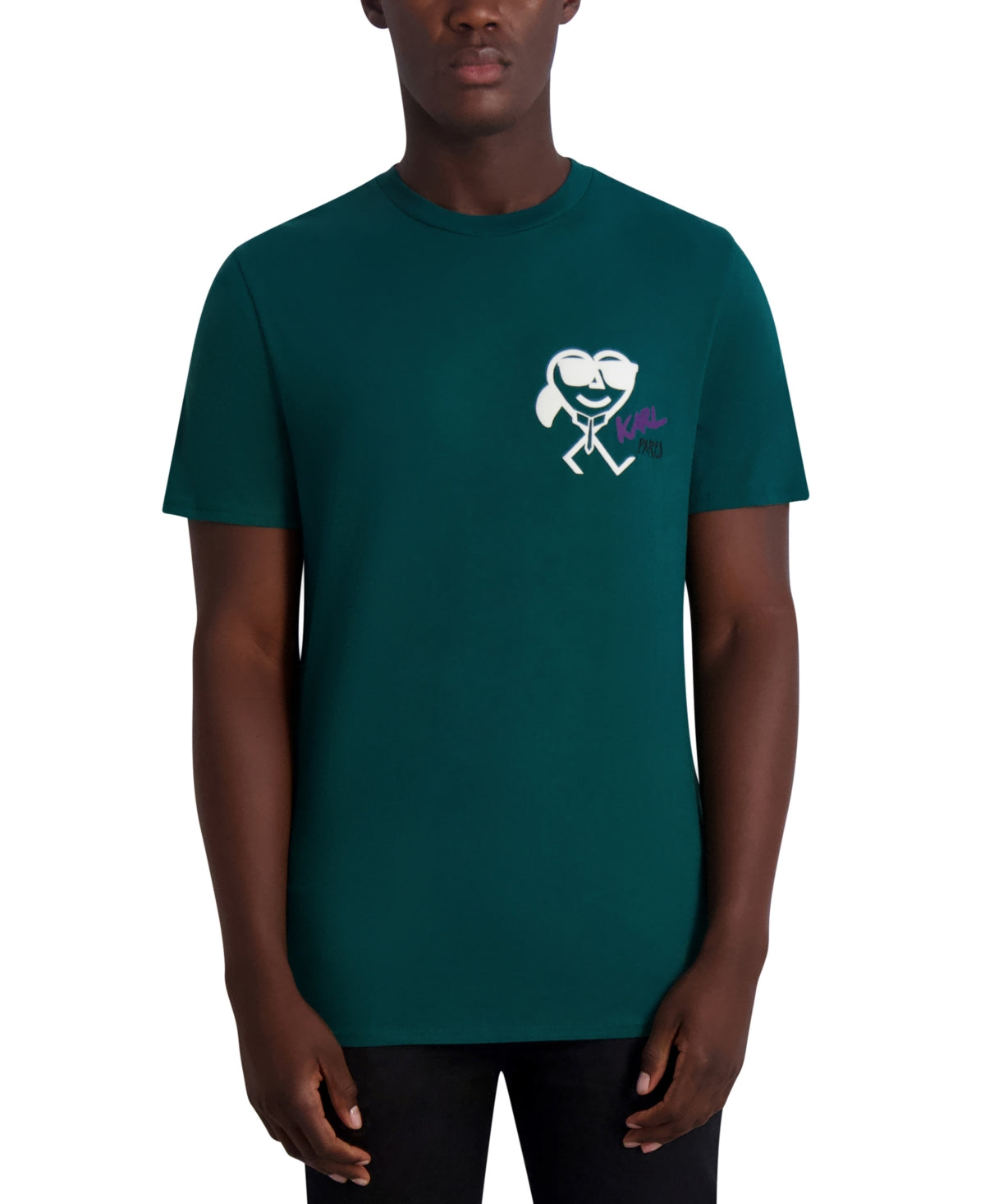 KARL LAGERFELD PARIS Mens Flocked Graphic Signature T Shirt Emerald 2XL