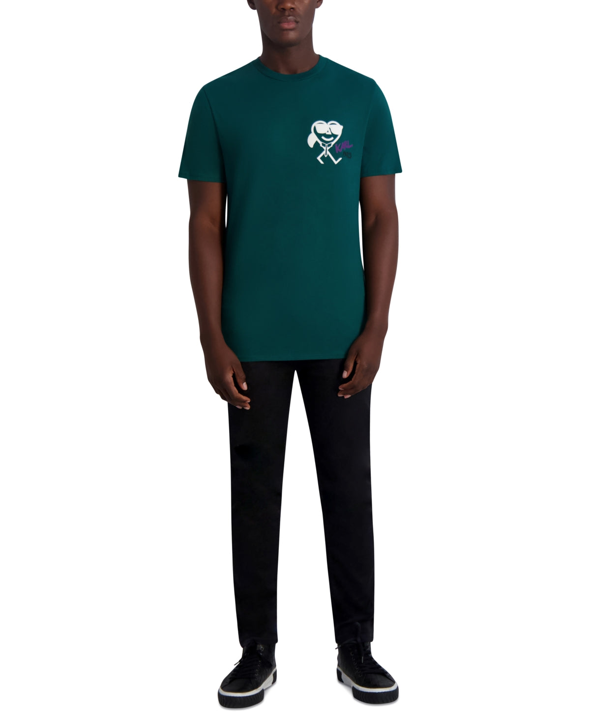 KARL LAGERFELD PARIS Mens Flocked Graphic Signature T Shirt Emerald 2XL