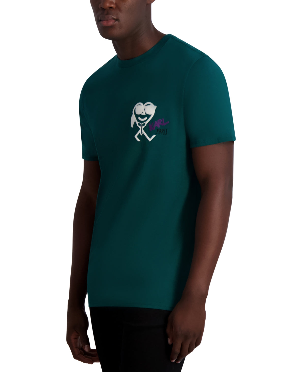KARL LAGERFELD PARIS Mens Flocked Graphic Signature T Shirt Emerald 2XL