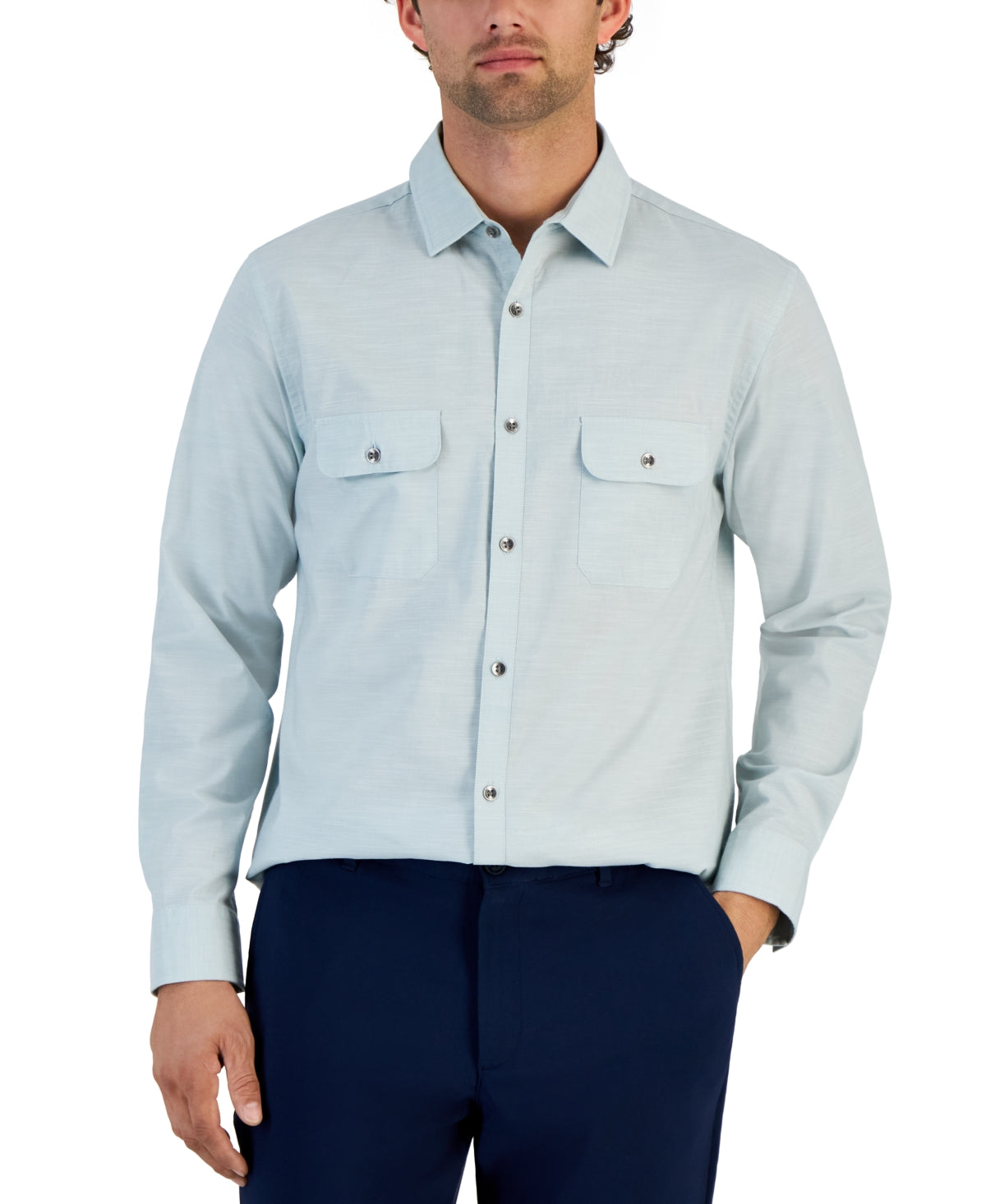Alfani Mens Regular fit Long Sleeve Button-Up Shirt XL Cloud Blue Solid
