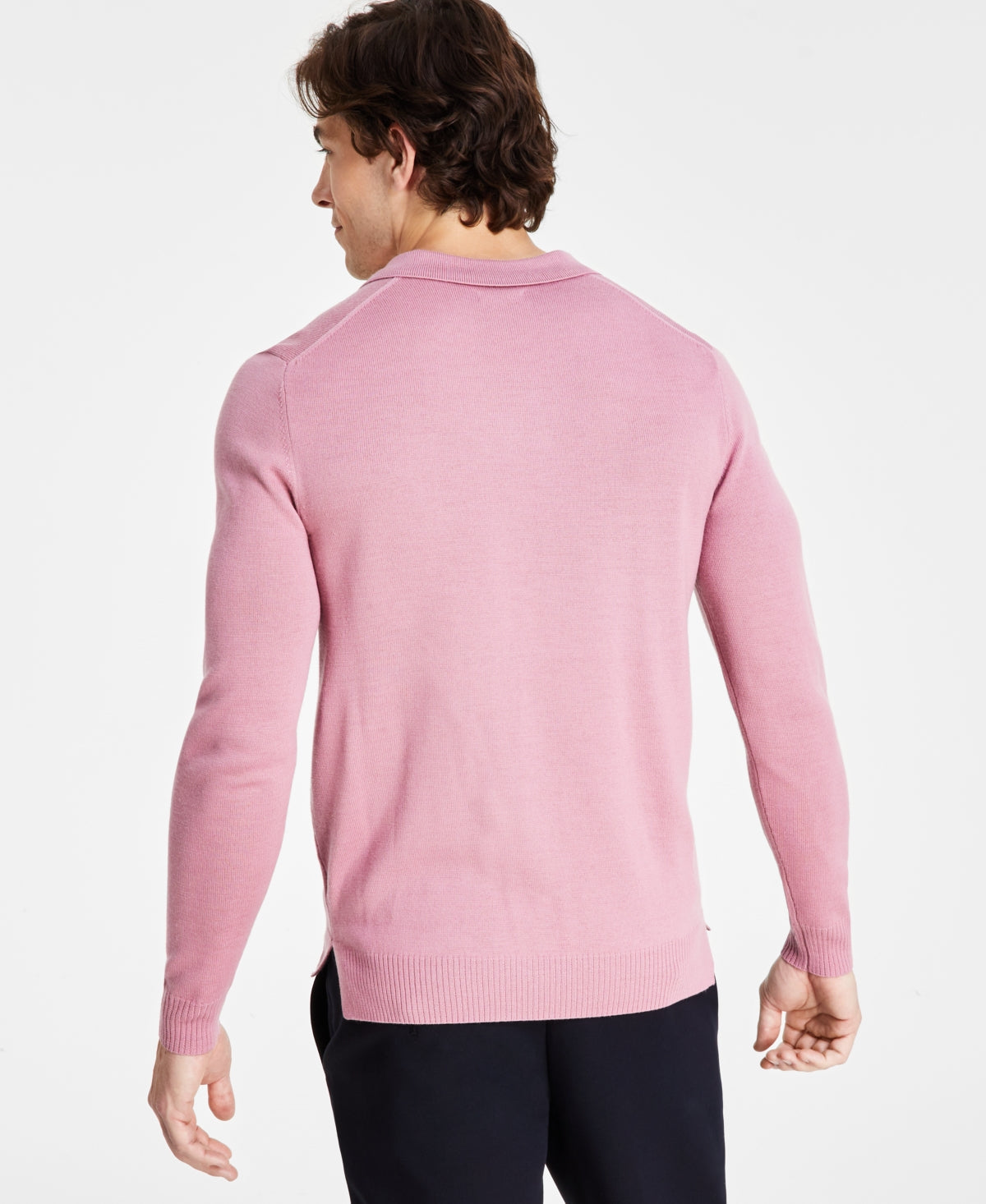 Alfani Men's Regular-Fit Sweater Johnny Collar Polo Shirt XL Pink Rose Petal