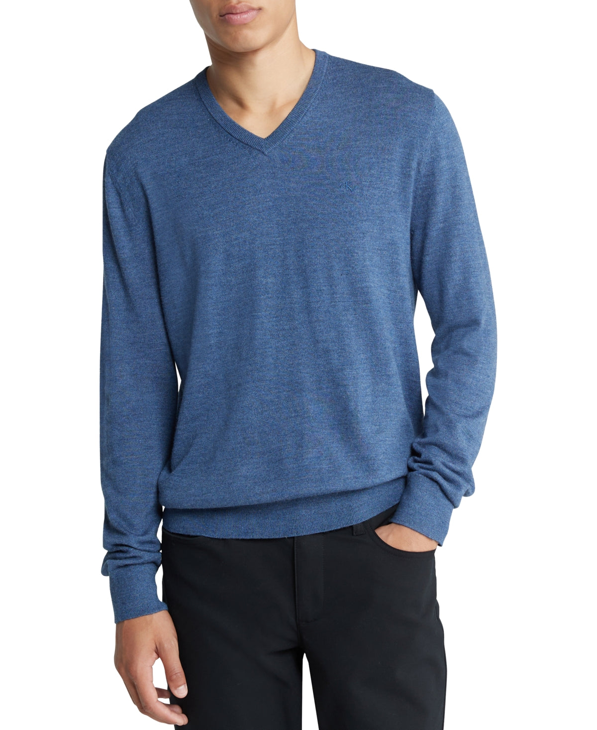 Calvin Klein Men's Regular Fit V Neck Sweater Grey Blue Heather XXL