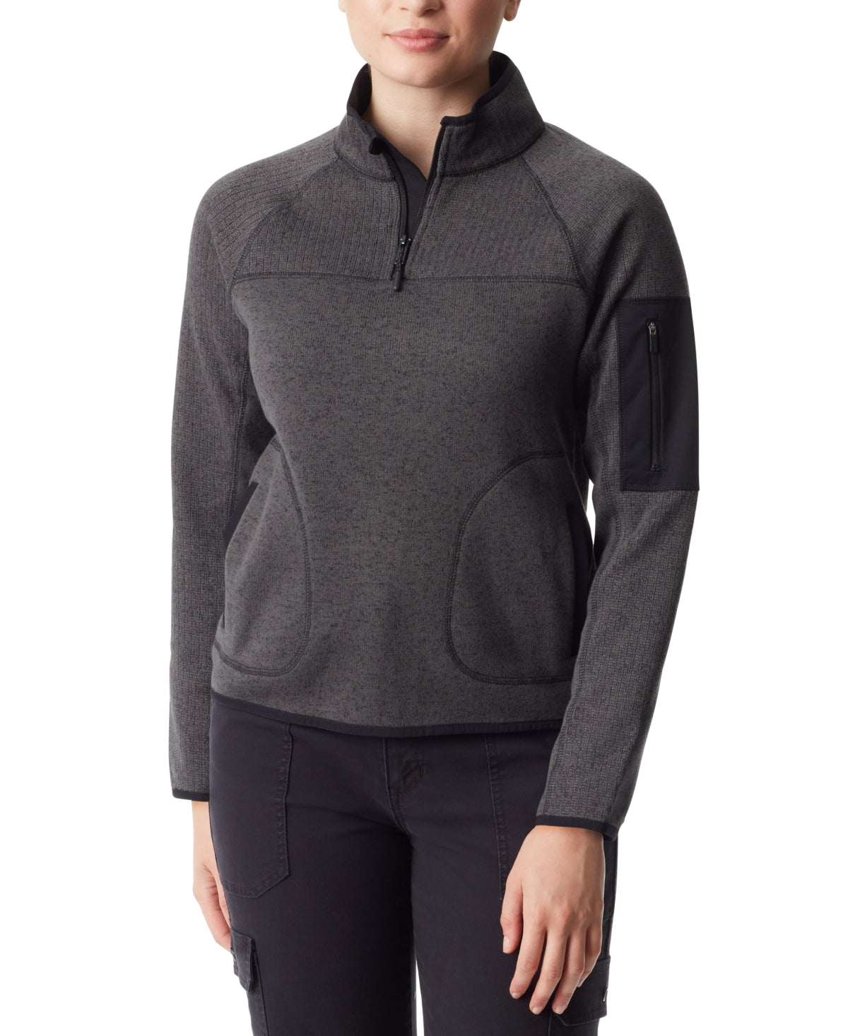 Bass Outdoor Womens Regular fit Quarter zip Sweater Large Grey Solid