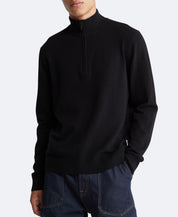 Calvin Klein Men's Ribbed Trim Quarter Zip Pullover Sweater  Black Small