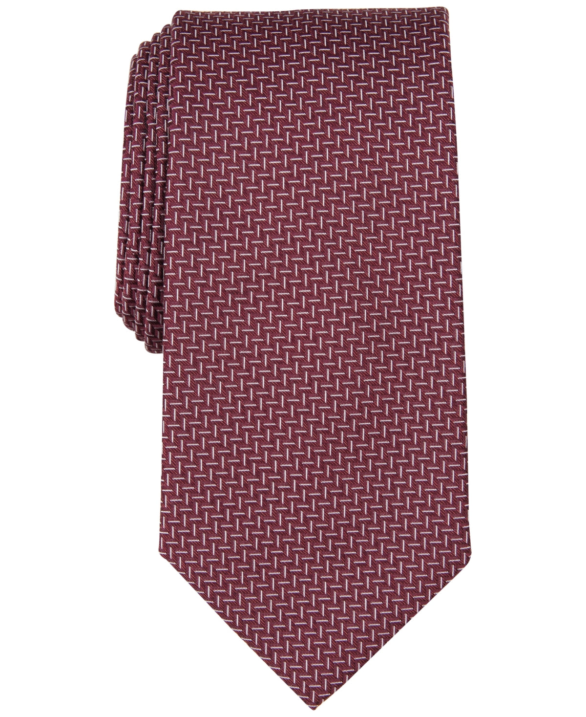 Michael Kors Mens Necktie Rawley Herringbone Tie Burgundy Red