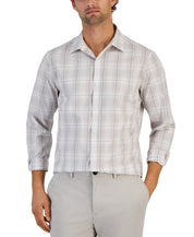 Alfani Mens Regular fit Long Sleeve Button-Up Shirt Large Grey White Plaid
