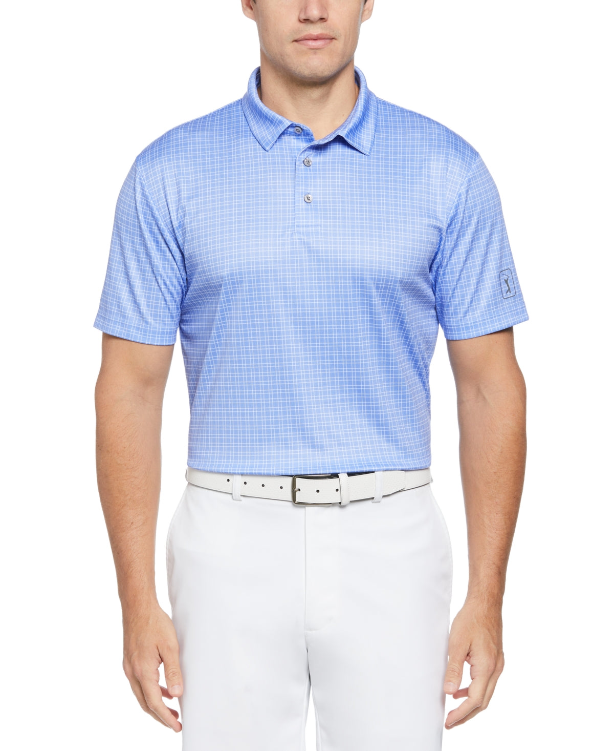 PGA TOUR Mens Grid Print Short Sleeve Polo Shirt Persian Jewel 2XL