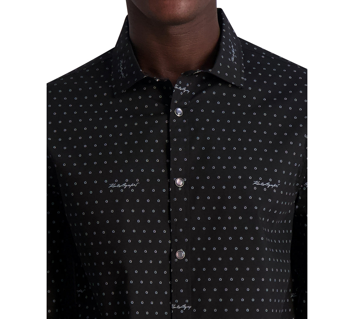 Karl Lagerfeld Paris Men's Slim Fit Geo Print Signature Shirt Black Small