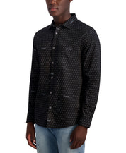 Karl Lagerfeld Paris Men's Slim Fit Geo Print Signature Shirt Black Small