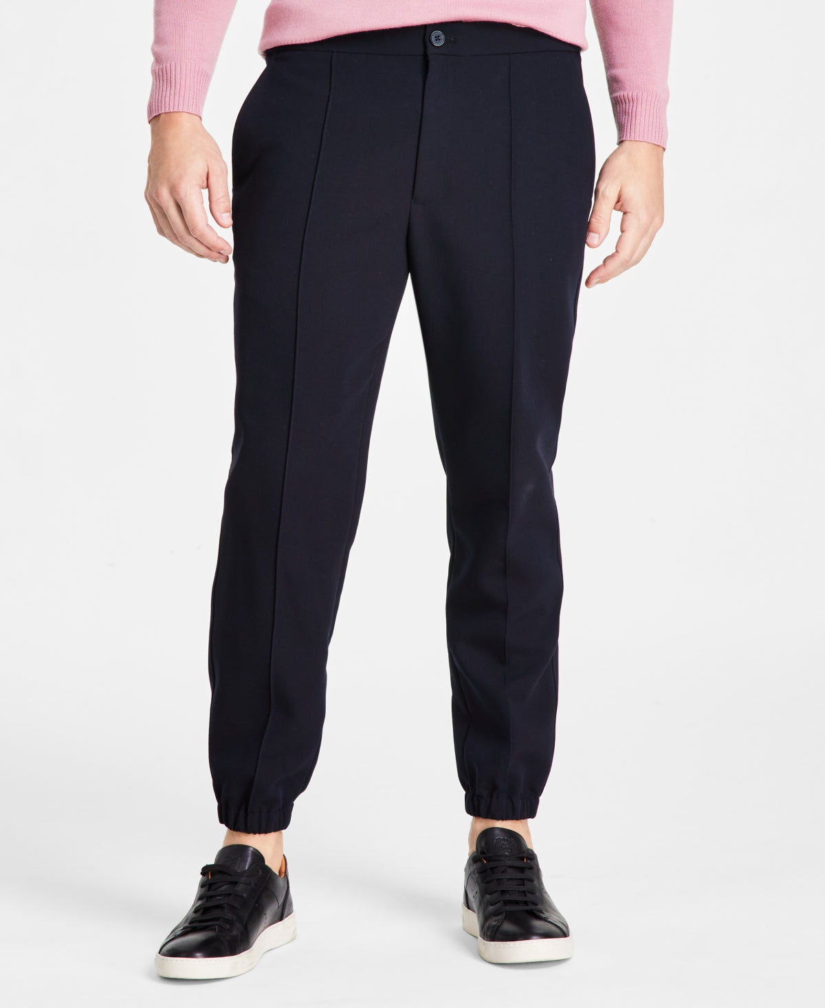 Alfani Mens Regular fit Pin Tuck Pleats Casual Jogger Pants XL  Black Solid
