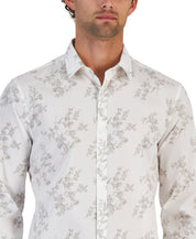 Alfani Men's Dotted Floral Print Long Sleeve Button Down Shirt White Small