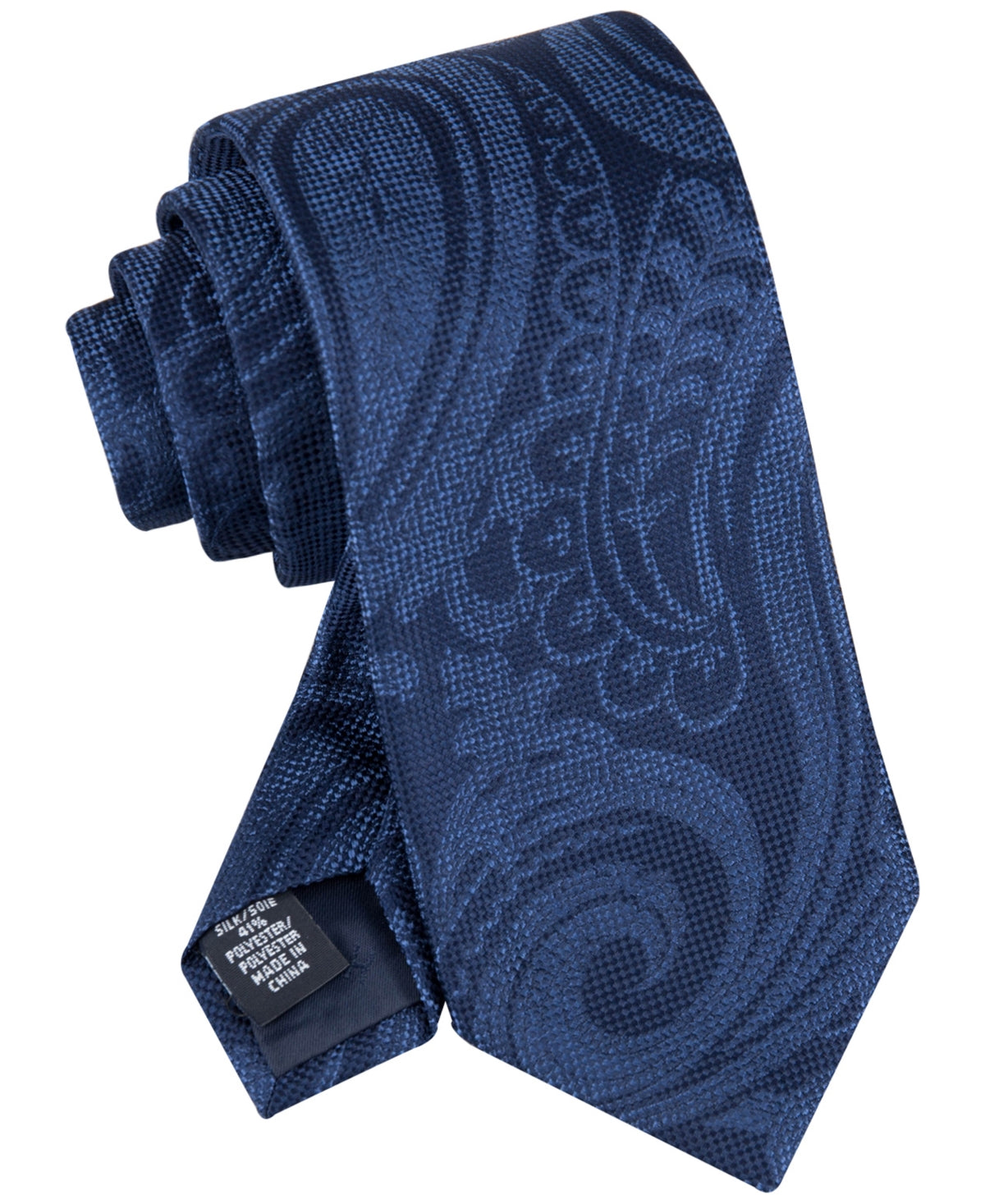 Tommy Hilfiger Mens Necktie Textured Paisley Navy Tie