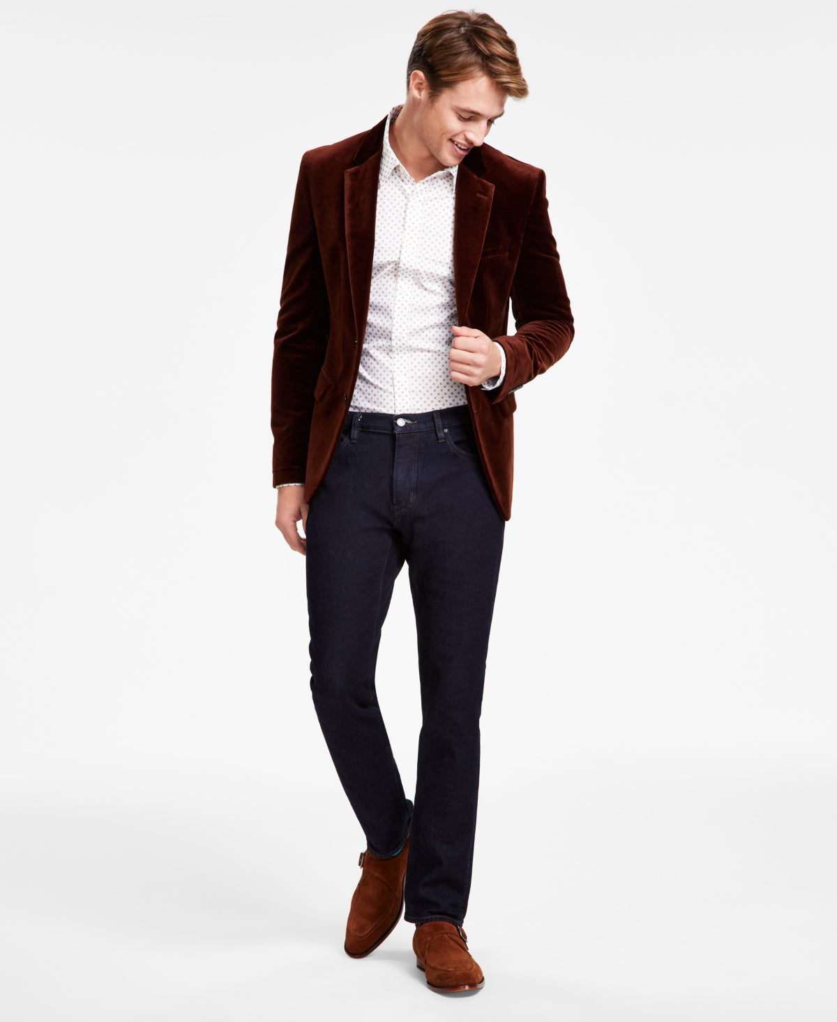 Hugo Boss Mens Modern Fit Velvet Sport Coat Blazer Chocolate Brown 40S