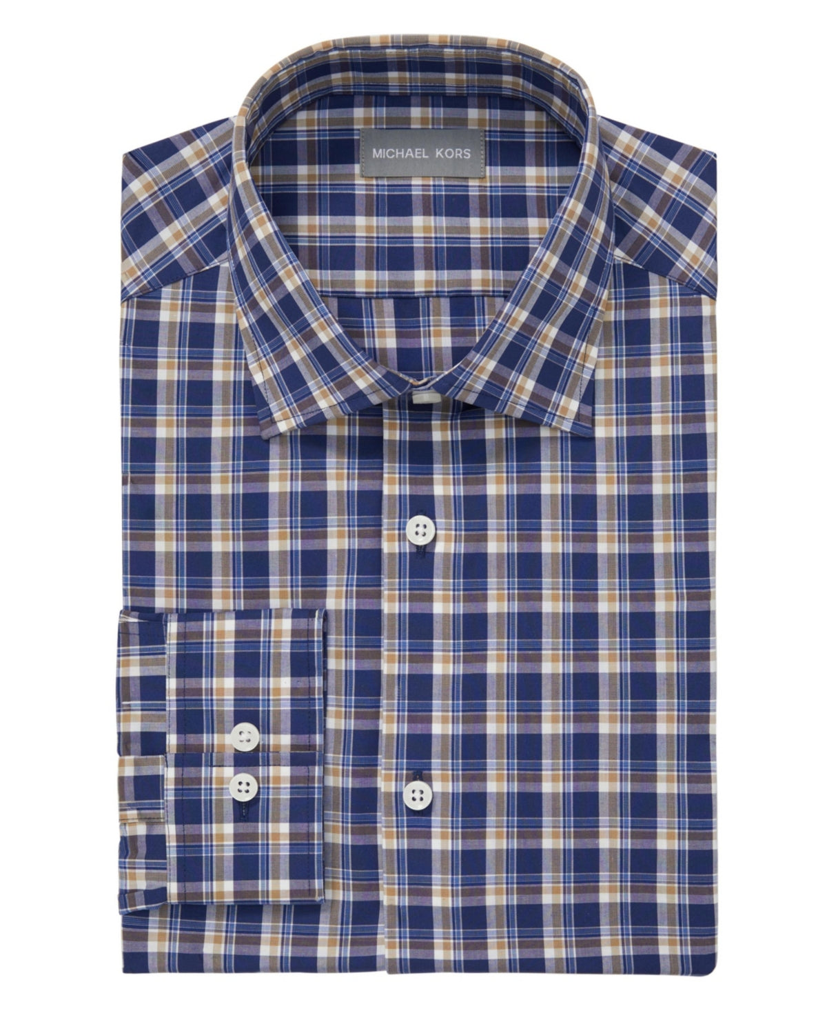 Michael Kors Mens Regular fit Dress Shirt XXL 18-18.5 34-35 Blue Taupe  Plaid