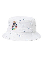 Polo Ralph Lauren Men's Splatter Bear Logo Bucket Hat White Multi Size Large