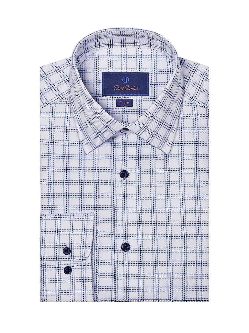David Donahue Trim Fit Twill Check Dress Shirt Blue White 16 32 33 Large
