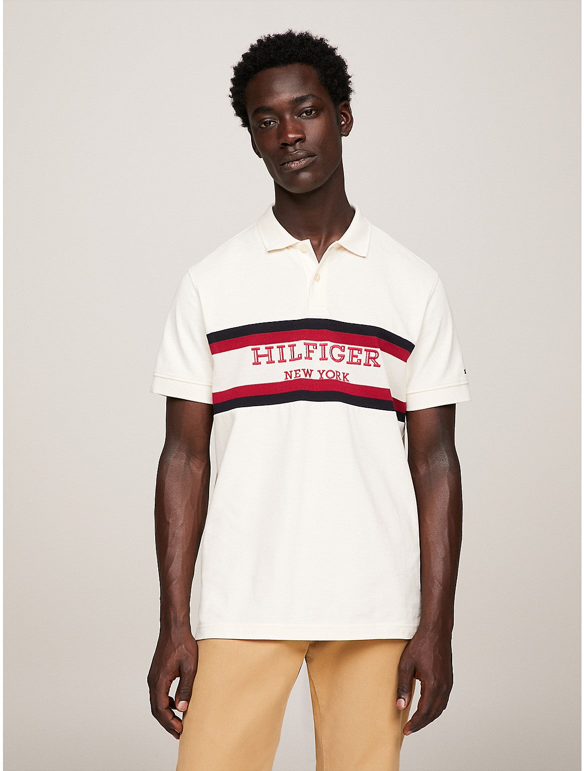 Tommy Hilfiger Men Regular fit Short Sleeve Polo Shirt Medium Beige