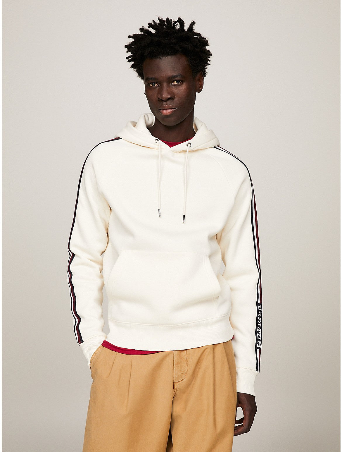 Tommy Hilfiger Men's Monotype Stripe Hoodie Sweatshirt Calico Beige XL