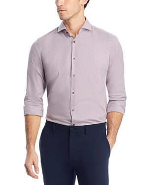 Hugo Boss Mens Sharp fit Long Sleeve Button-Up Shirt Large Red Geometric