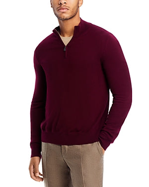 Canali Mens Quarter Zip 100% Cashmere Sweater EU 52 US 42 Burgundy Red