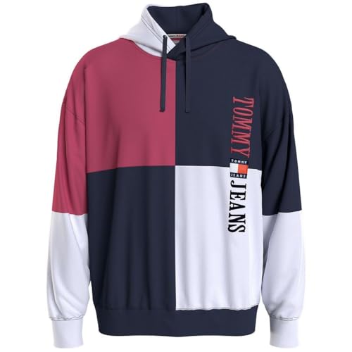 Tommy Jeans Mens Colorblock Logo Hoodie Navy Small