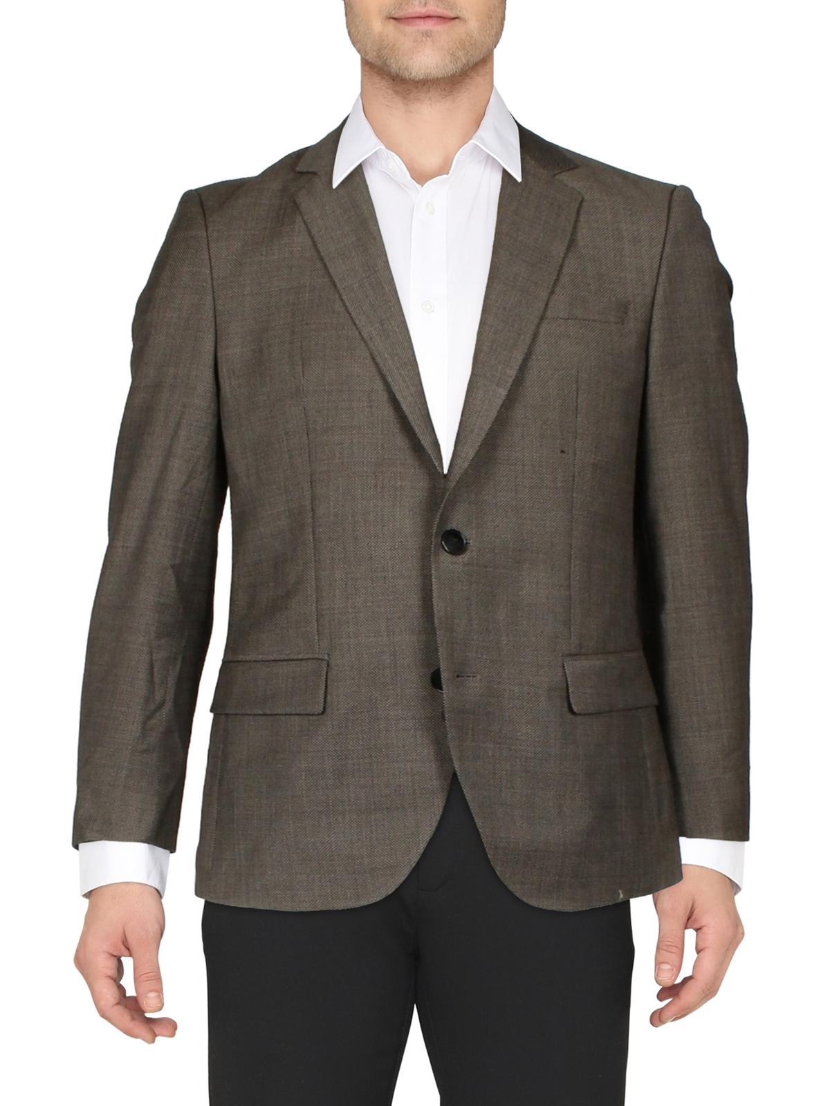 HUGO BOSS Mens Slim-Fit Suit Jacket Dark Brown 36S Wool Sport Coat Blazer