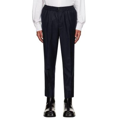 Ami Mens Regular Fit Drawstring Pants XL Blue Striped