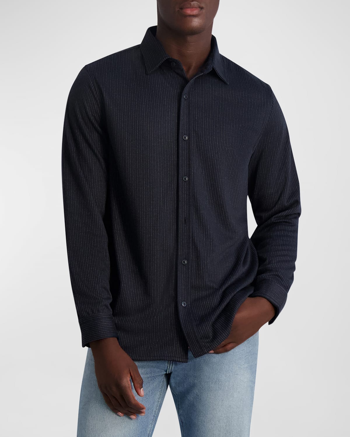 Karl Lagerfeld Paris Mens Slim fit Long Sleeve Button-Up Shirt Large Blue Striped