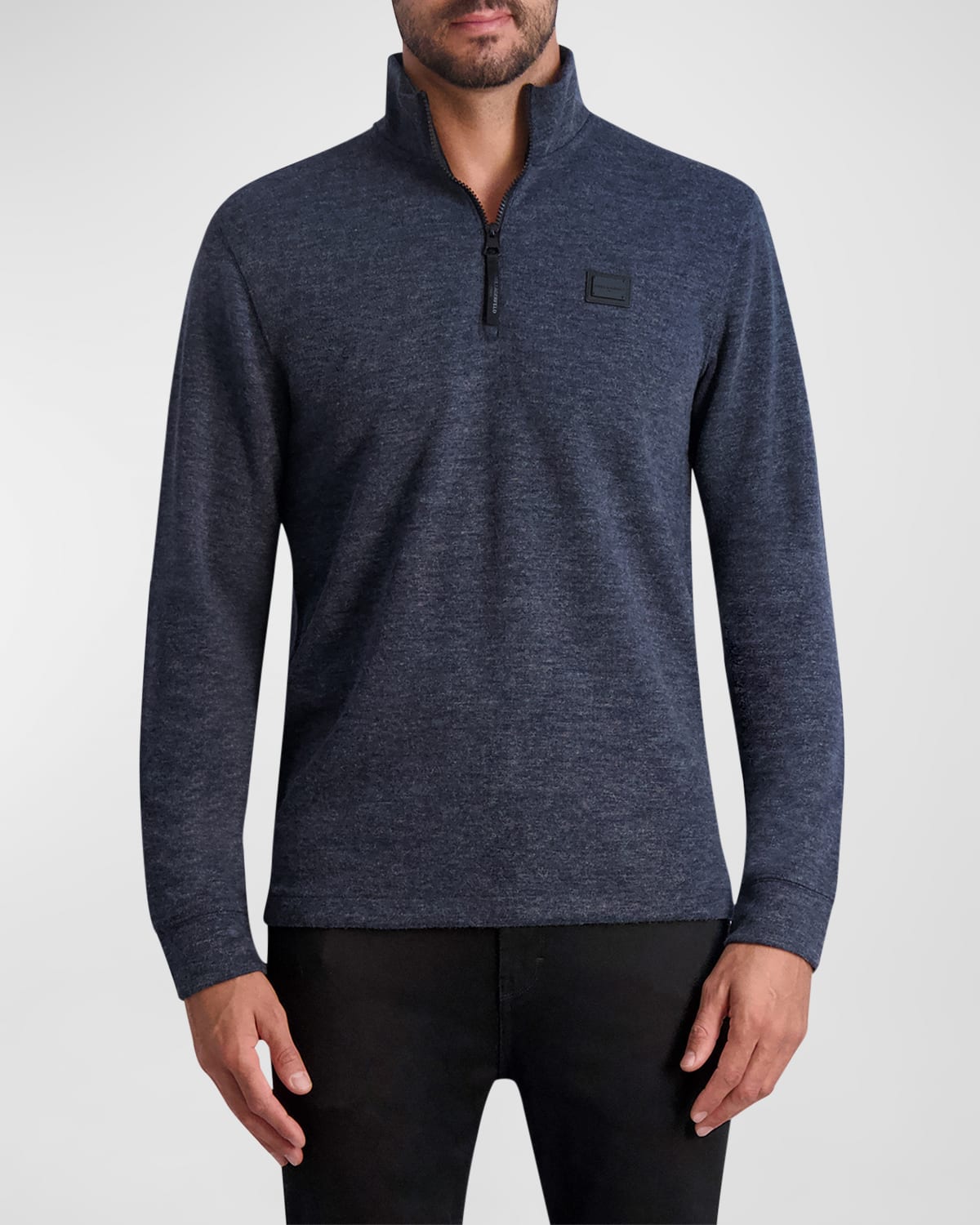 KARL LAGERFELD PARIS Mens Slim Fit Quarter Zip Knit Pullover Sweatshirt Navy 2XL