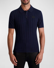 Karl Lagerfeld Men's Textured Rib Polo Sweater T Shirt Navy Blue  Large