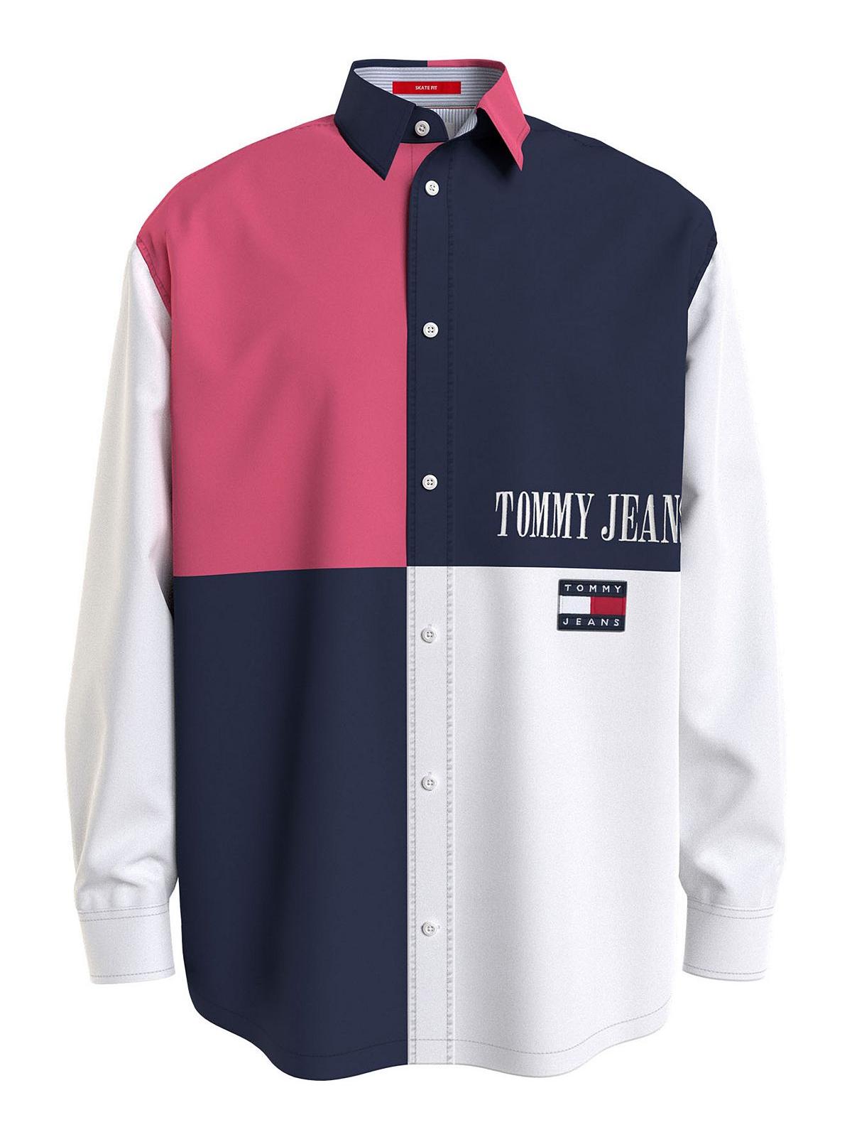 Tommy Jeans Archive Mens Colorblock Button down Shirt Navy Large
