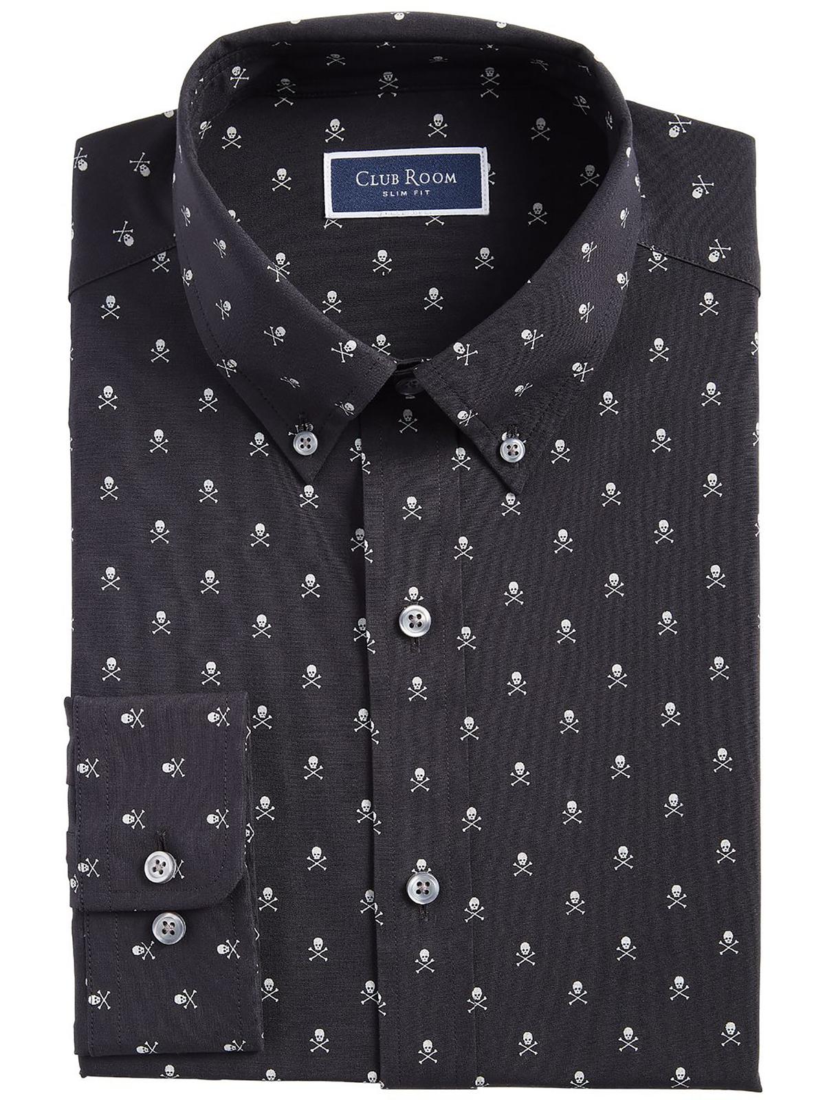 Mens Slim Fit Black Buttondown Shirt Xxl Club Room Skull Print