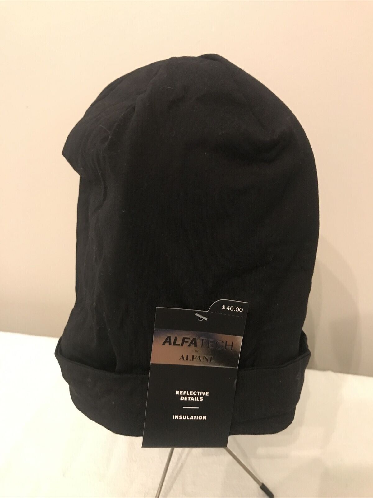 Alfani Mens Solid Black Grey Beanie Hat ONE SIZE