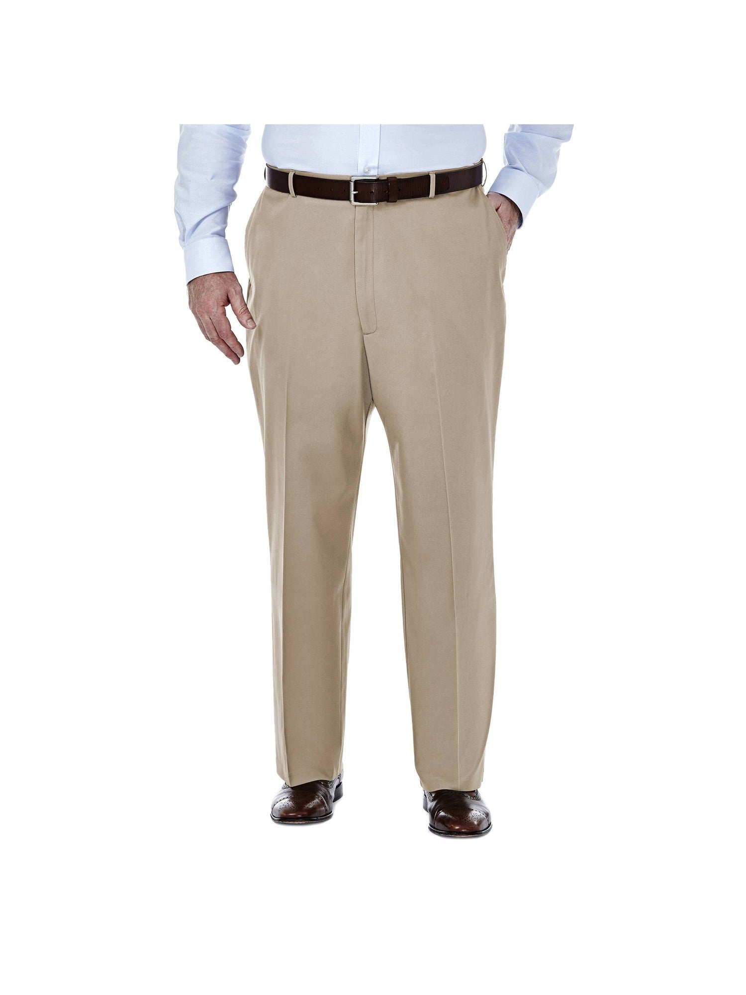 Haggar Mens Classic fit Dress Pants 44 / 34 Beige Solid Stretch