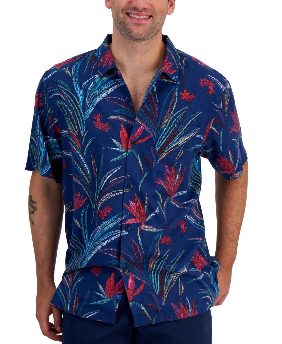 Tommy Bahama Men's Blooms Floral Print Button Down Silk Camp Shirt Blue Large
