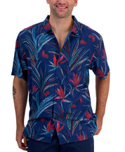 Tommy Bahama Men's Blooms Floral Print Button Down Silk Camp Shirt Blue Large
