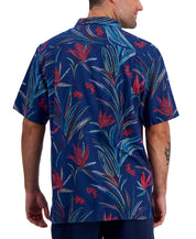 Tommy Bahama Men's Blooms Floral Print Button Down Silk Camp Shirt Blue Large