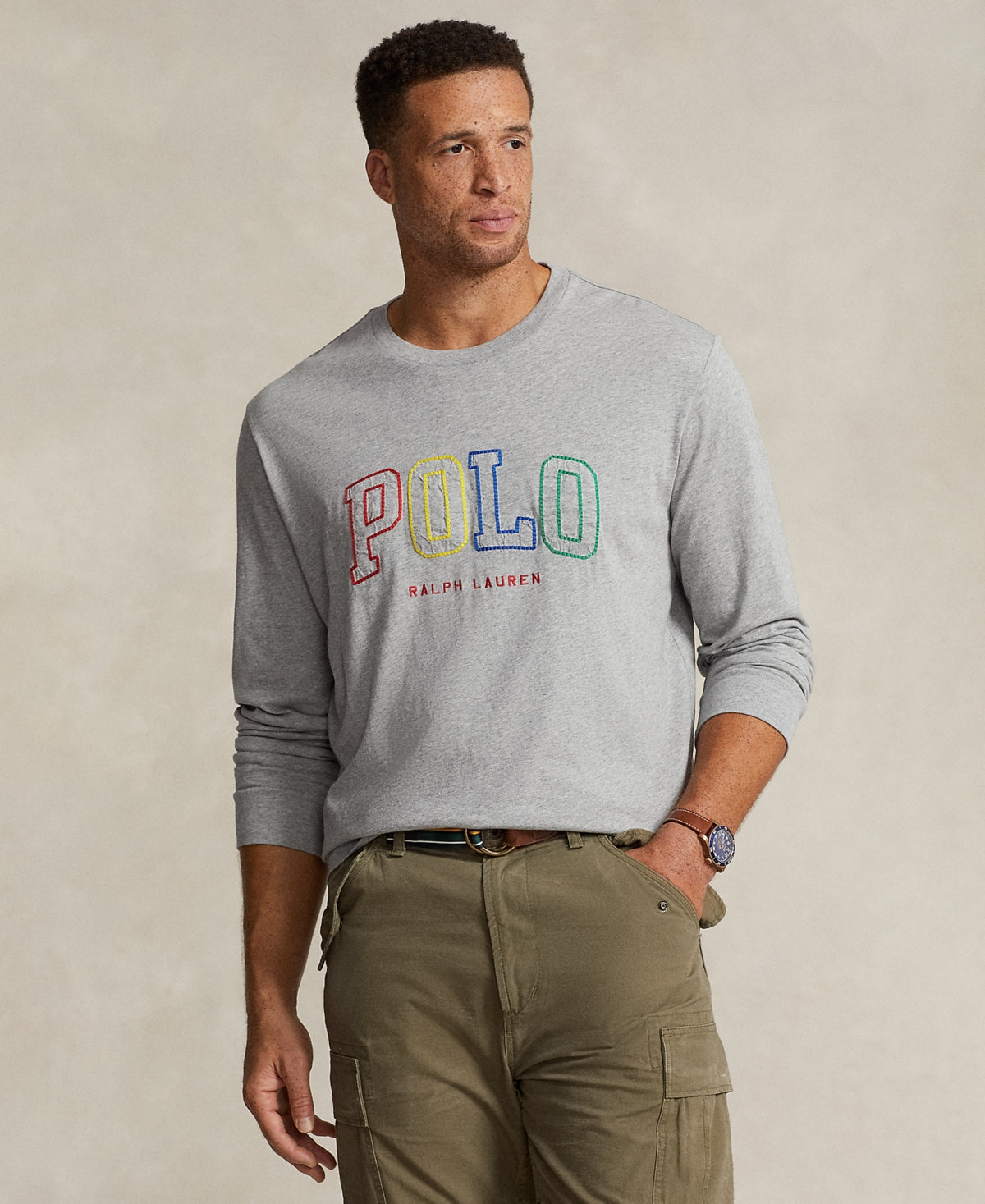 Polo Ralph Lauren Men's Big & Tall Long Sleeve Logo T Shirt Grey 2LT 2XLT