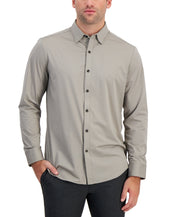 Alfani Men's Alfatech Yarn Dyed Long Sleeve Button Down Shirt Grey Small