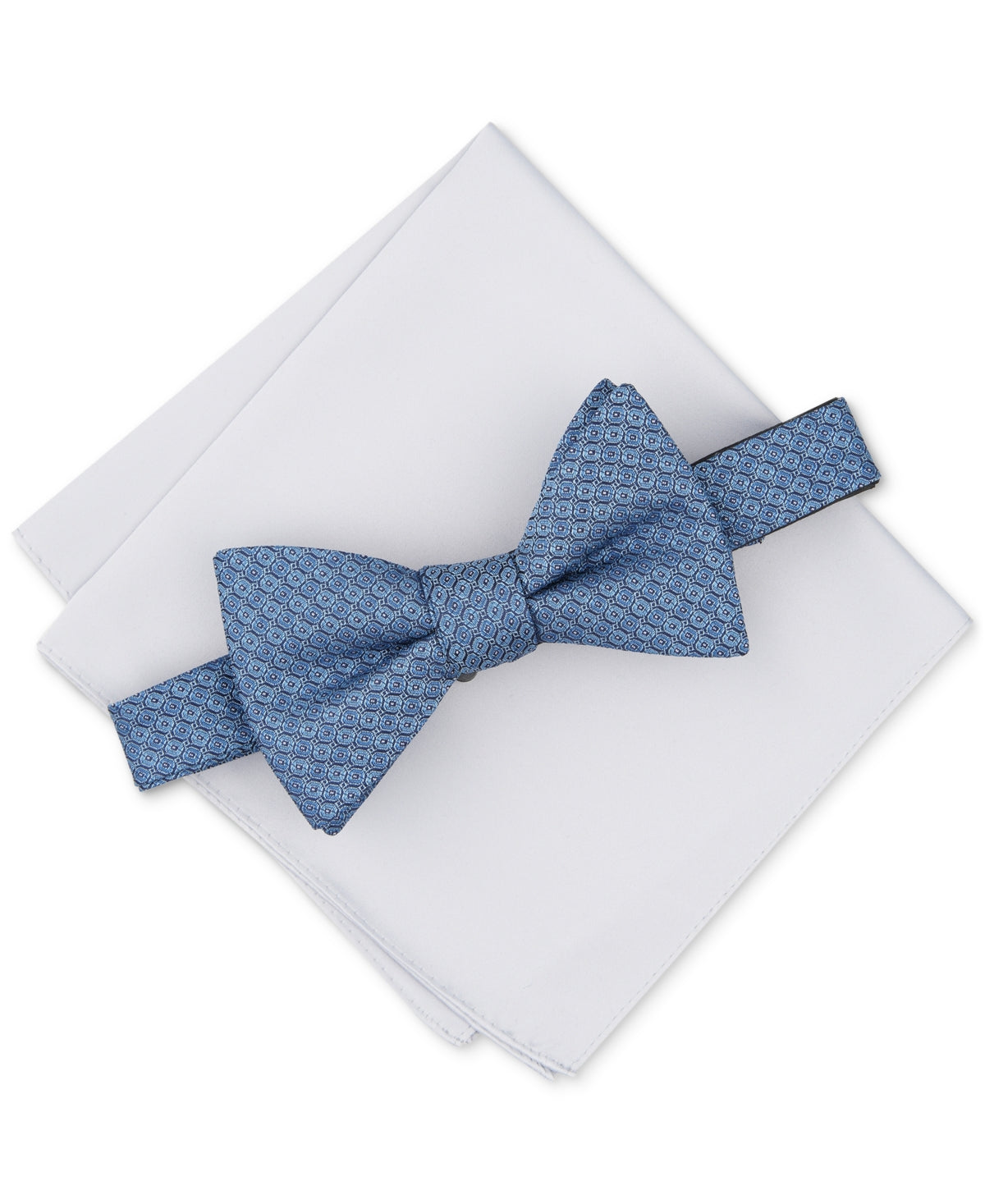 Alfani Mens Regular fit Bow Tie Pocket Square Set Blue Geometric