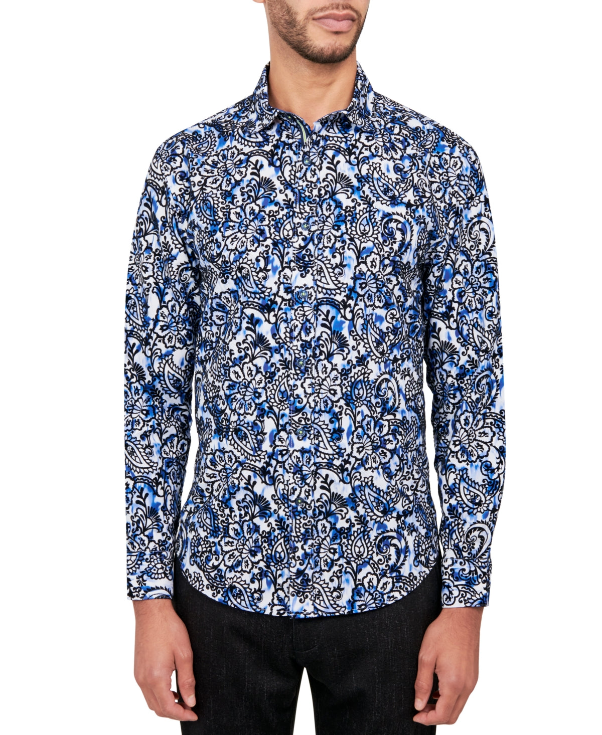 Society of Threads Mens Regular Fit Button Down Shirt  Blue Medium