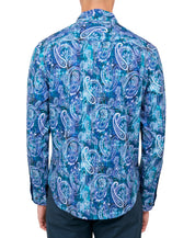 Society of Threads Mens Regular Fit No Iron Button Down Shirt Paisley Blue Large