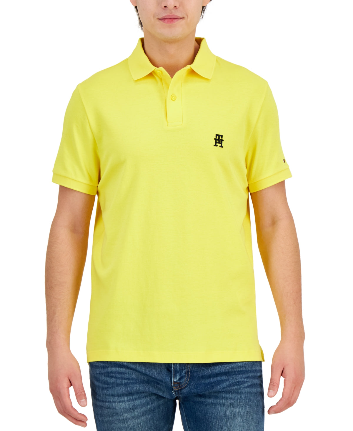 Tommy Hilfiger Men Regular fit Short Sleeve Polo Shirt Large Yellow Solid