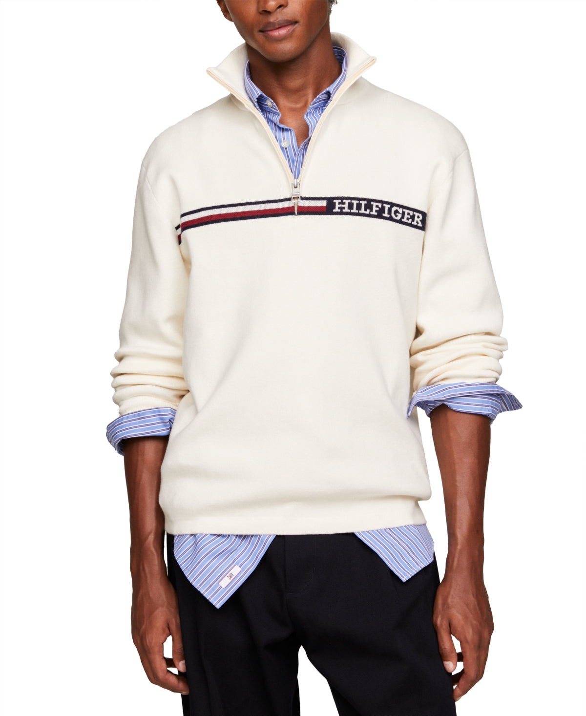 Tommy Hilfiger Mens Regular fit Mock Neck Quarter zip Sweater XL White Solid
