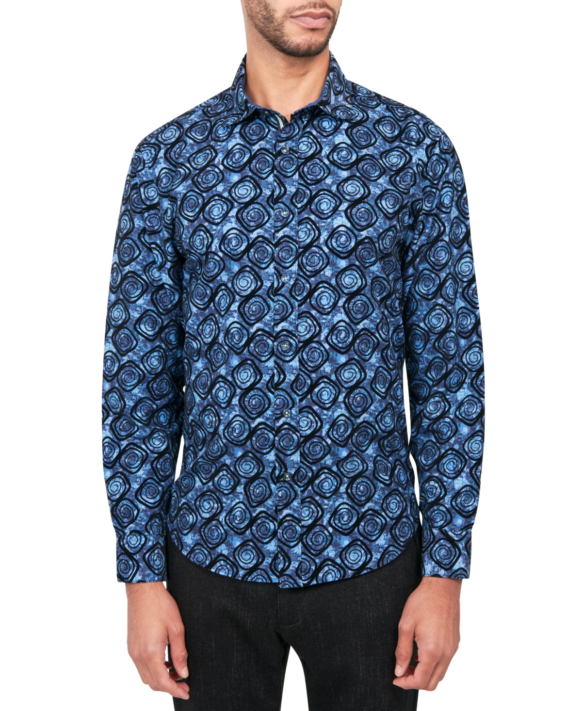 Society of Threads Mens Regular Fit Moisture Wick Button Down Shirt Navy Medium