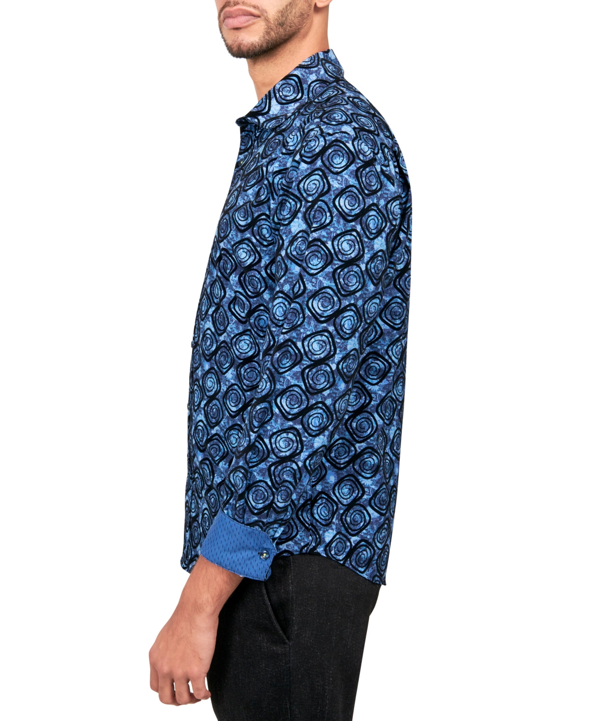Society of Threads Mens Regular Fit Moisture Wick Button Down Shirt Navy Medium