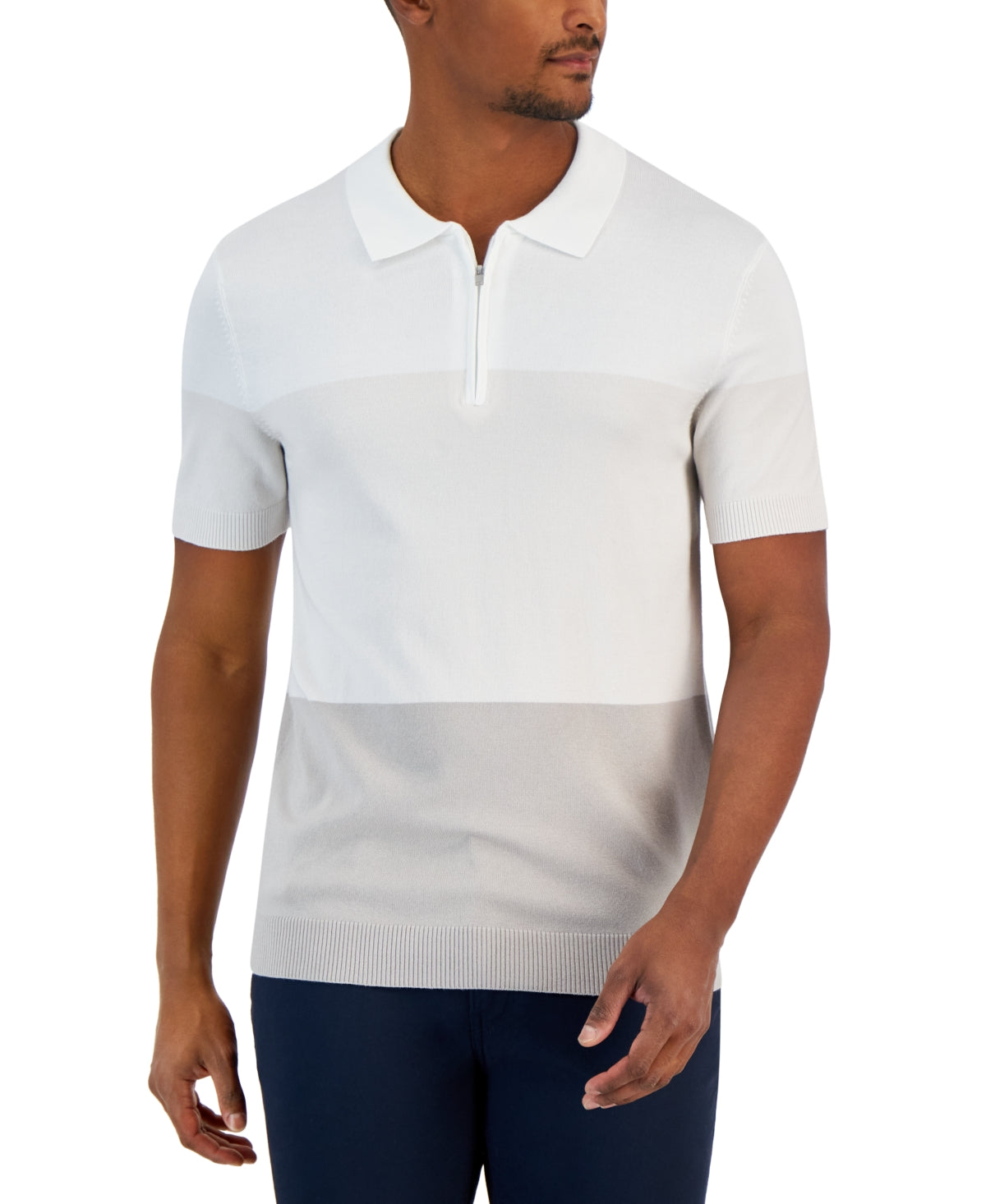 Alfani Men's Regular Fit Quarter Zip Sweater Knit Polo Shirt Grey Small