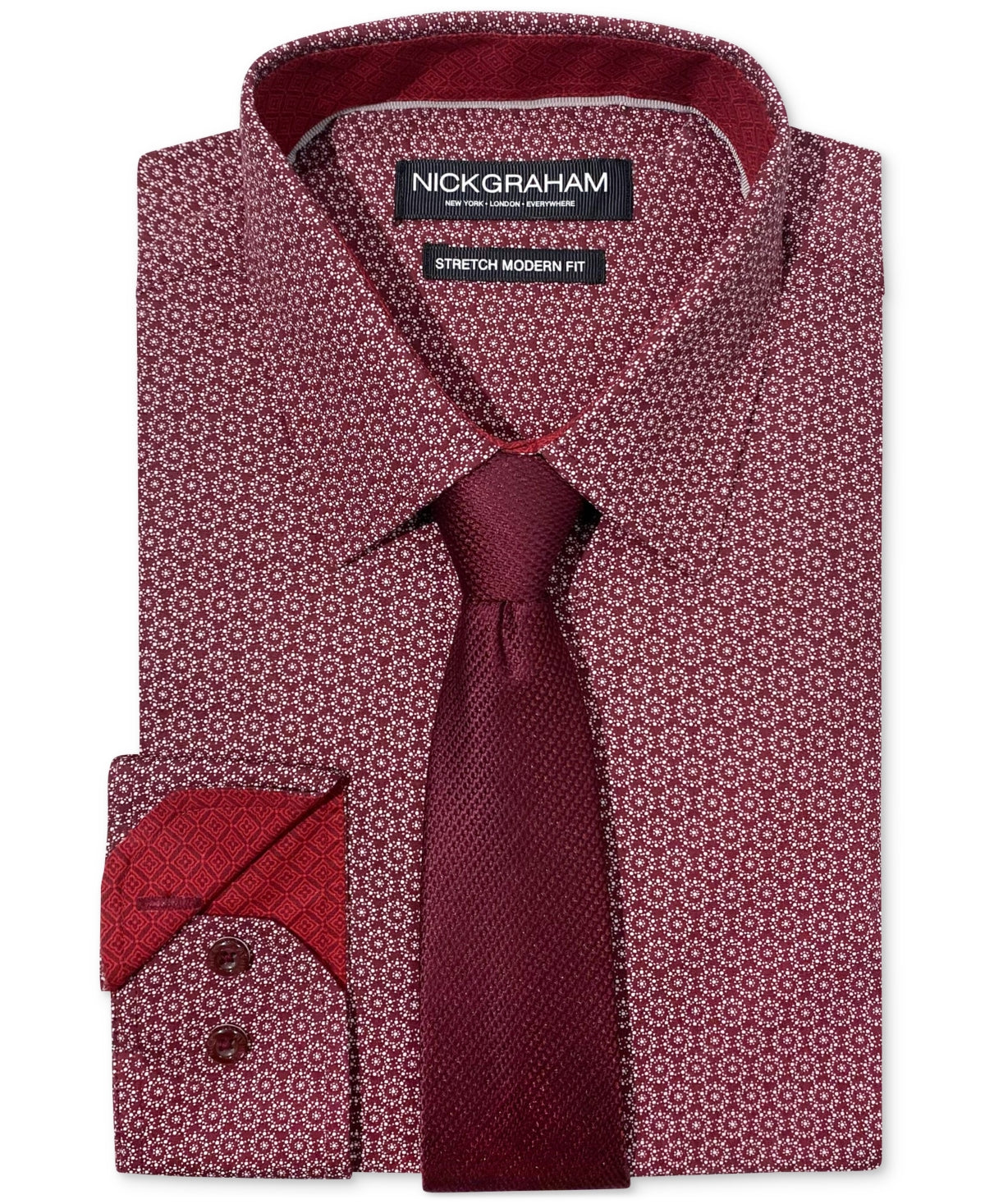 Nick Graham Men's Slim Fit Stipple Circle Dress Shirt and Tie Set Red  15.5 3435