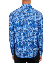 Society of Threads Mens Regular Fit Floral Button Down Shirt Blue Small